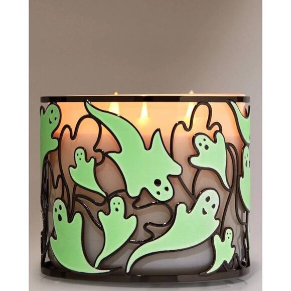 DANCING GHOSTS HALLOWEEN 3-WICK CANDLE HOLDER BY BATH AND BODY WORKS  NEW! - Picture 1 of 3